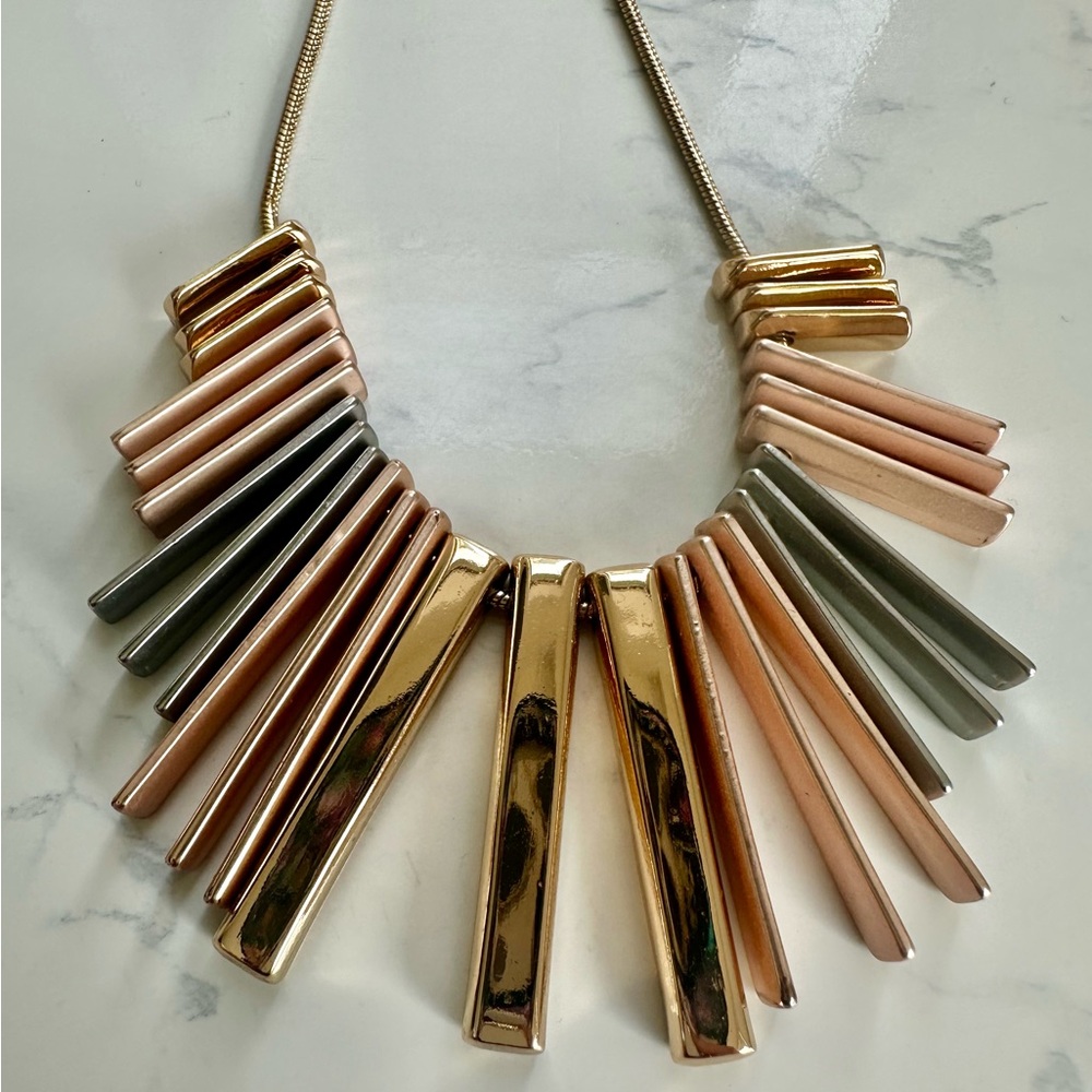 Noir Yula Gold, Silver and Pink Statement Necklace